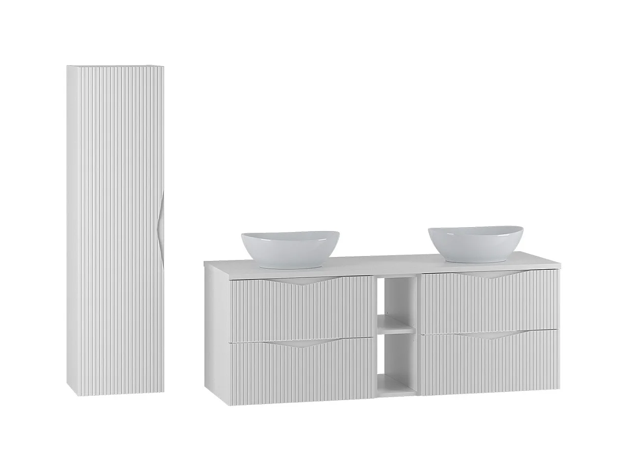 Ensemble meuble double vasque 140cm 2 niches et colonne Tao Blanc