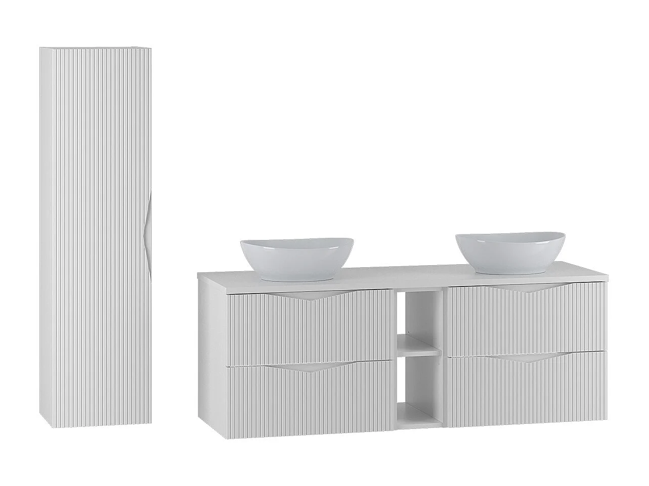 Ensemble meuble double vasque 140cm 2 niches et colonne Tao Blanc