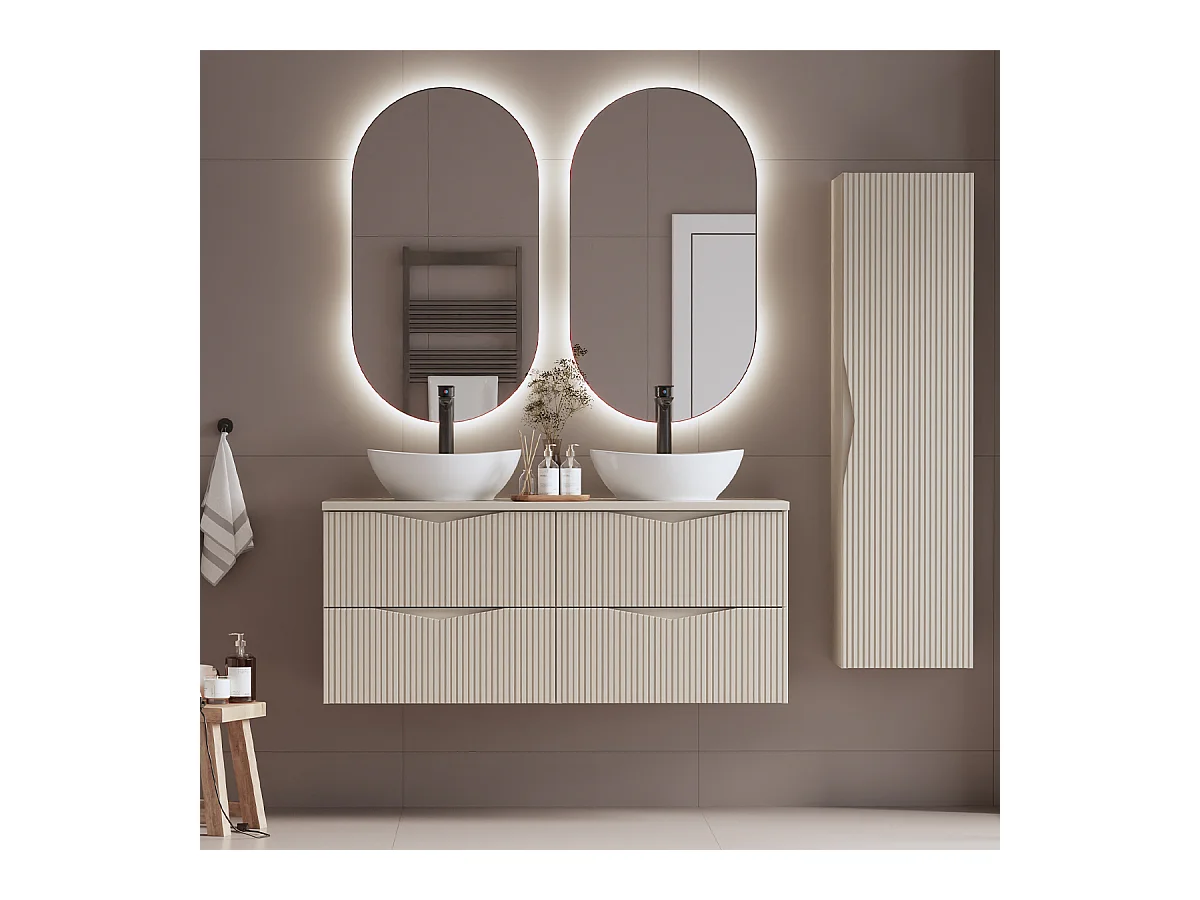 Ensemble meuble double vasque 120cm et colonne Tao Cachemire