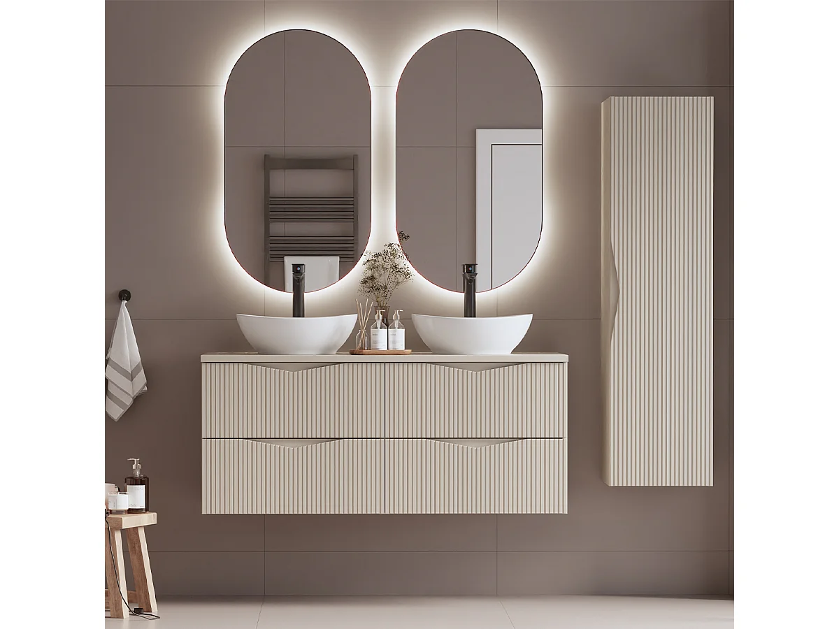 Conjunto mueble lavabo doble 120cm y columna Tao Cachemira