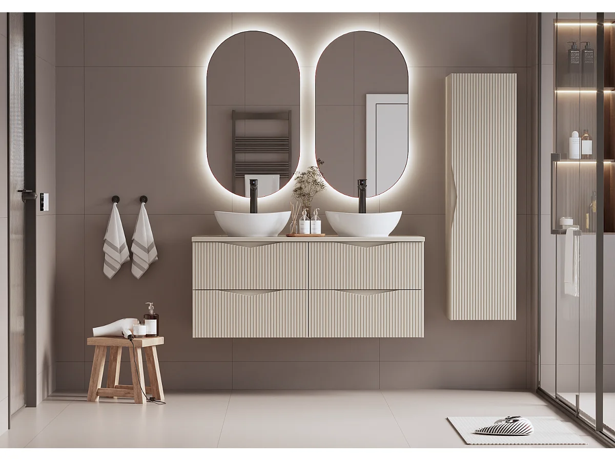 Conjunto mueble lavabo doble 120cm y columna Tao Cachemira