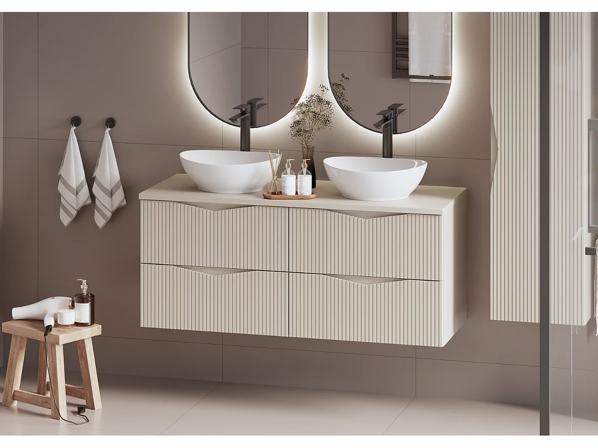 Conjunto mueble lavabo doble 120cm y columna Tao Cachemira