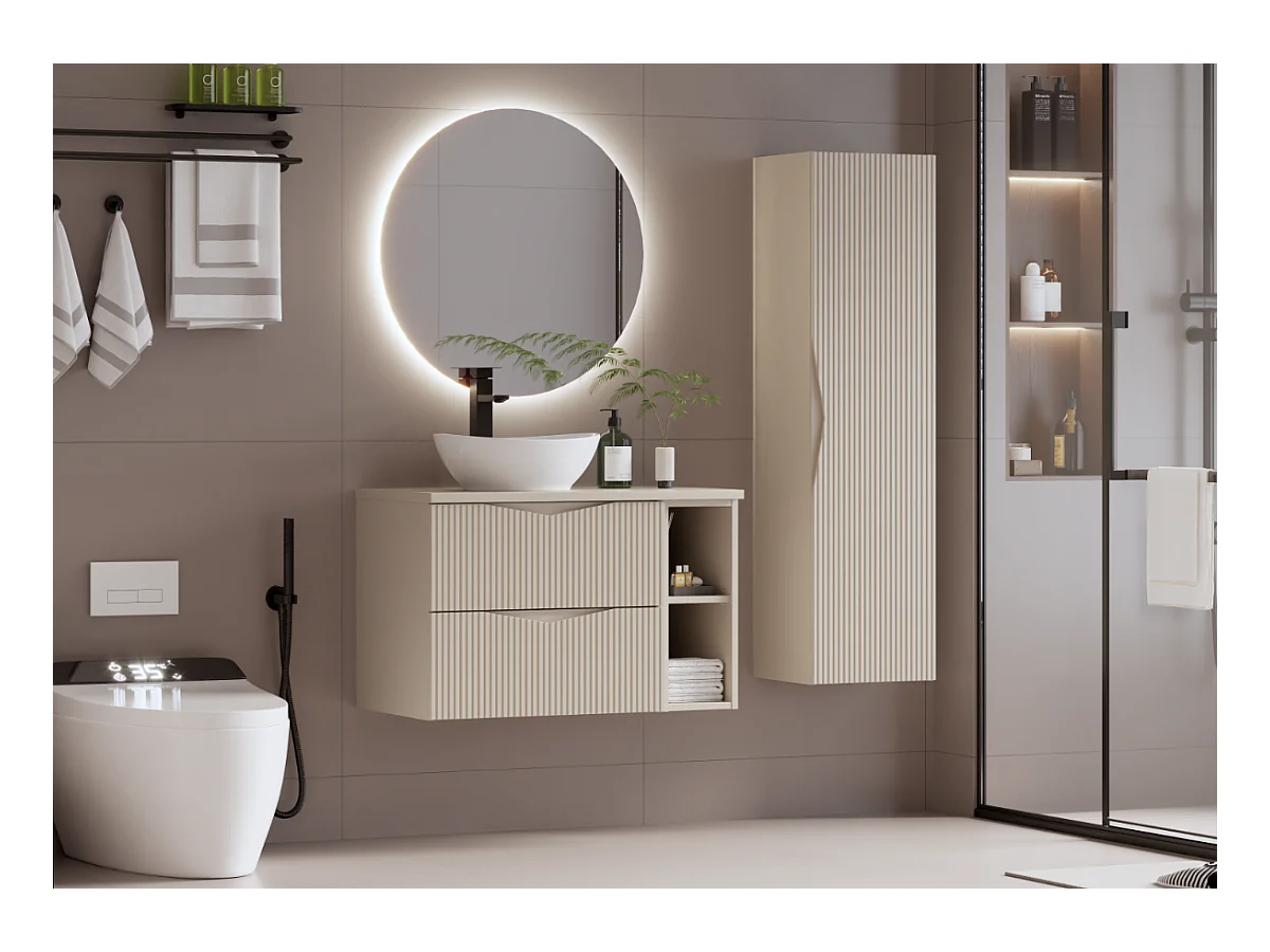 Ensemble meuble simple vasque 80cm 2 niches et colonne Tao Cachemire