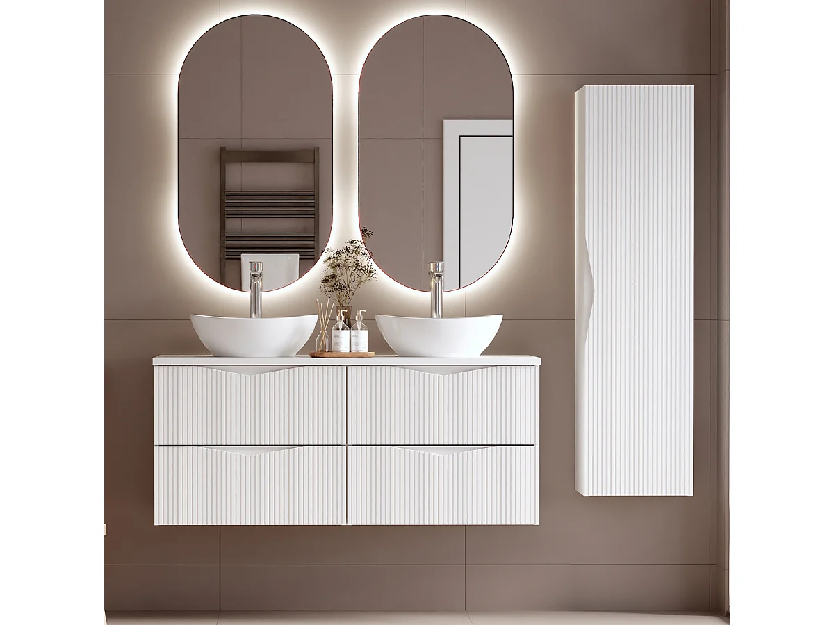 Witte badkamerkast Hoge kolom 1 deur Geribbelde fronten Cleo