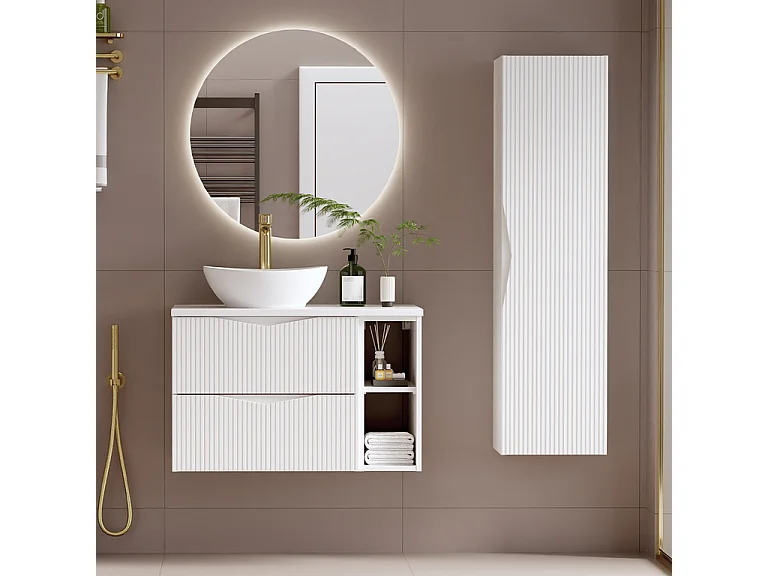 Witte badkamerkast Hoge kolom 1 deur Geribbelde fronten Cleo