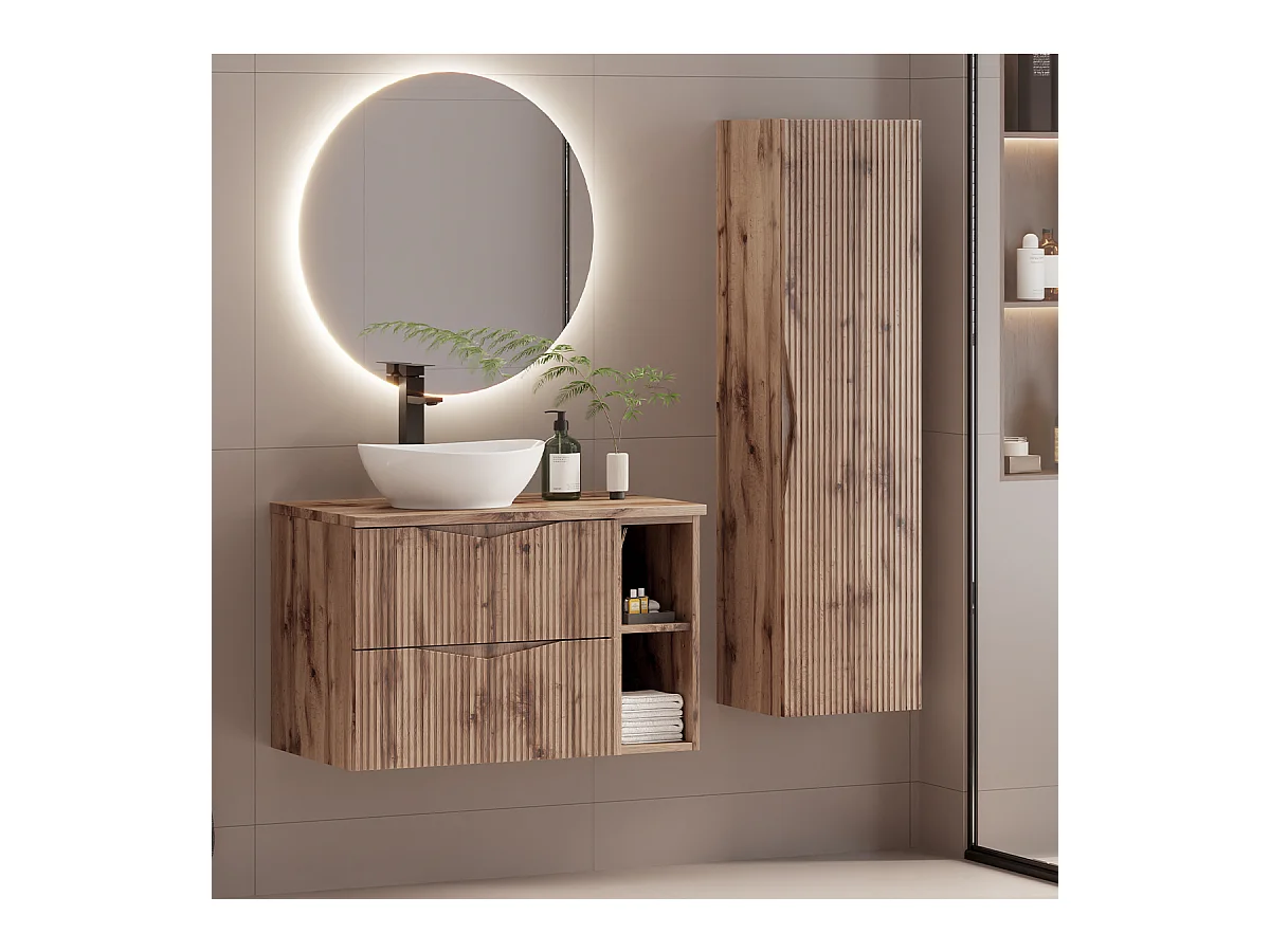 Ensemble meuble simple vasque 80cm 2 niches et colonne Tao Bois