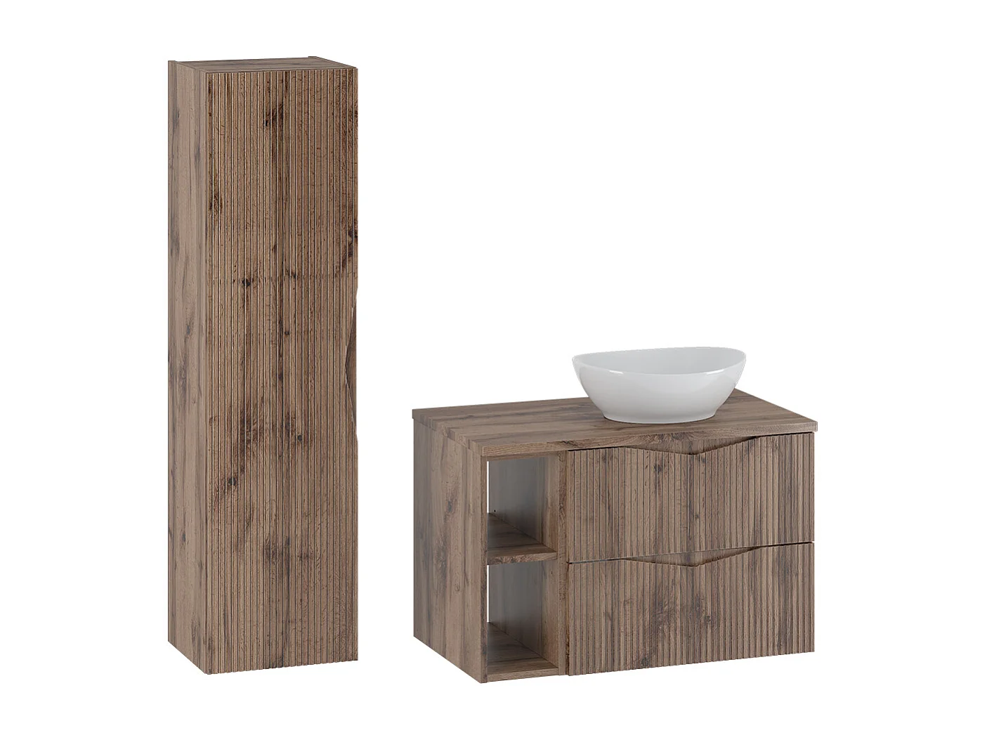 Ensemble meuble simple vasque 80cm 2 niches et colonne Tao Bois
