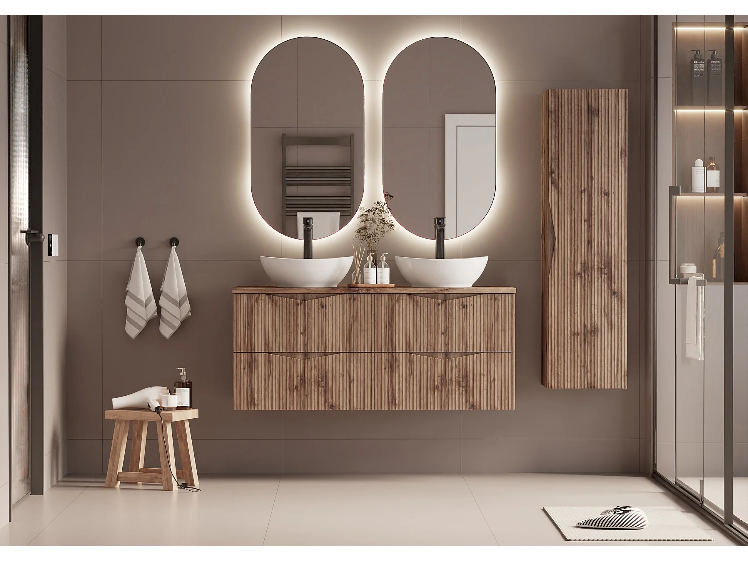 Ensemble meuble double vasque 120cm et colonne Tao Bois