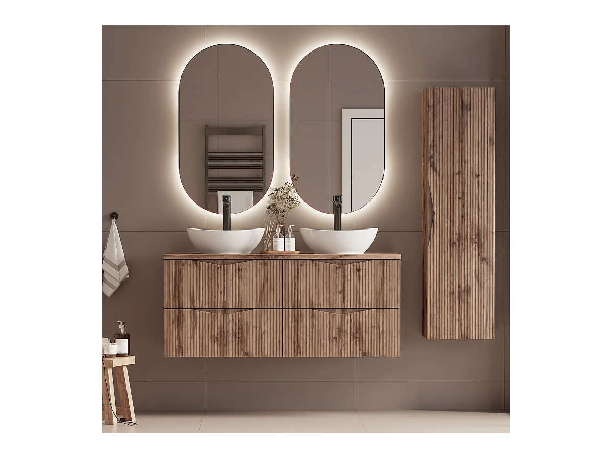 Ensemble meuble double vasque 120cm et colonne Tao Bois