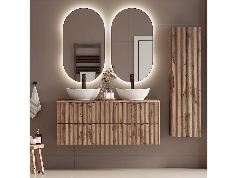 Conjunto mueble lavabo doble 120cm y columna Tao Madera