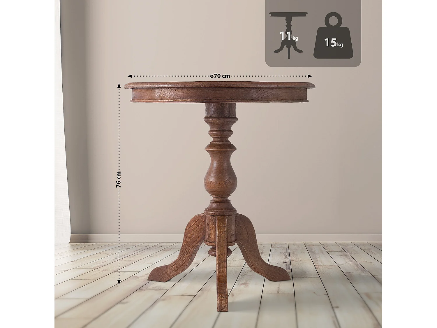 Table d'appoint - rond Ø 70 cm - Bois - Marron - Wiva