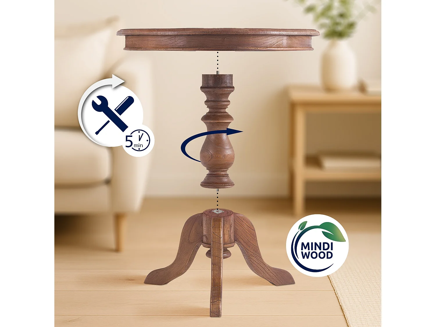 Table d'appoint - rond Ø 70 cm - Bois - Marron - Wiva