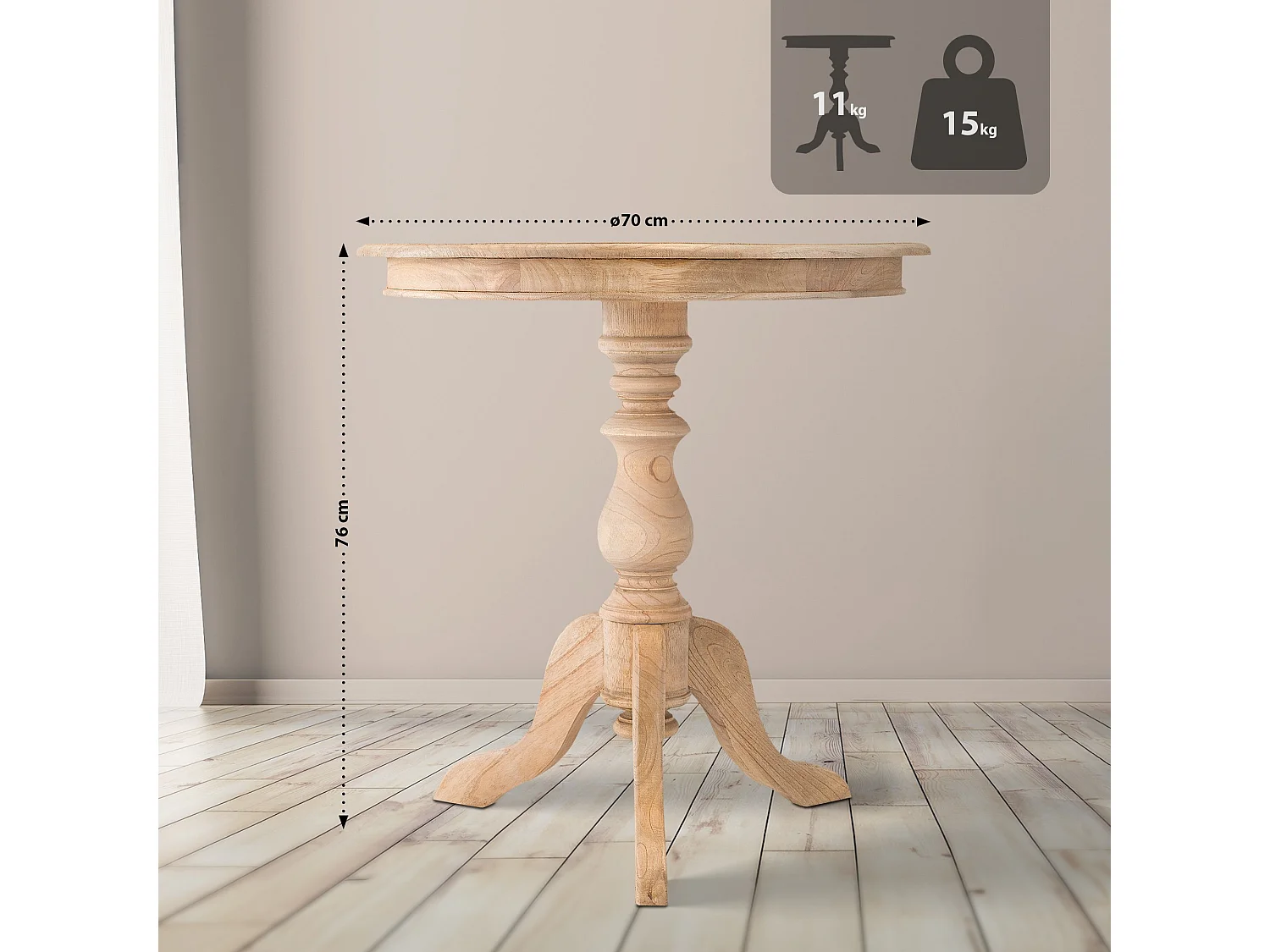 Table d'appoint - rond Ø 70 cm - Bois - Nature - Wiva