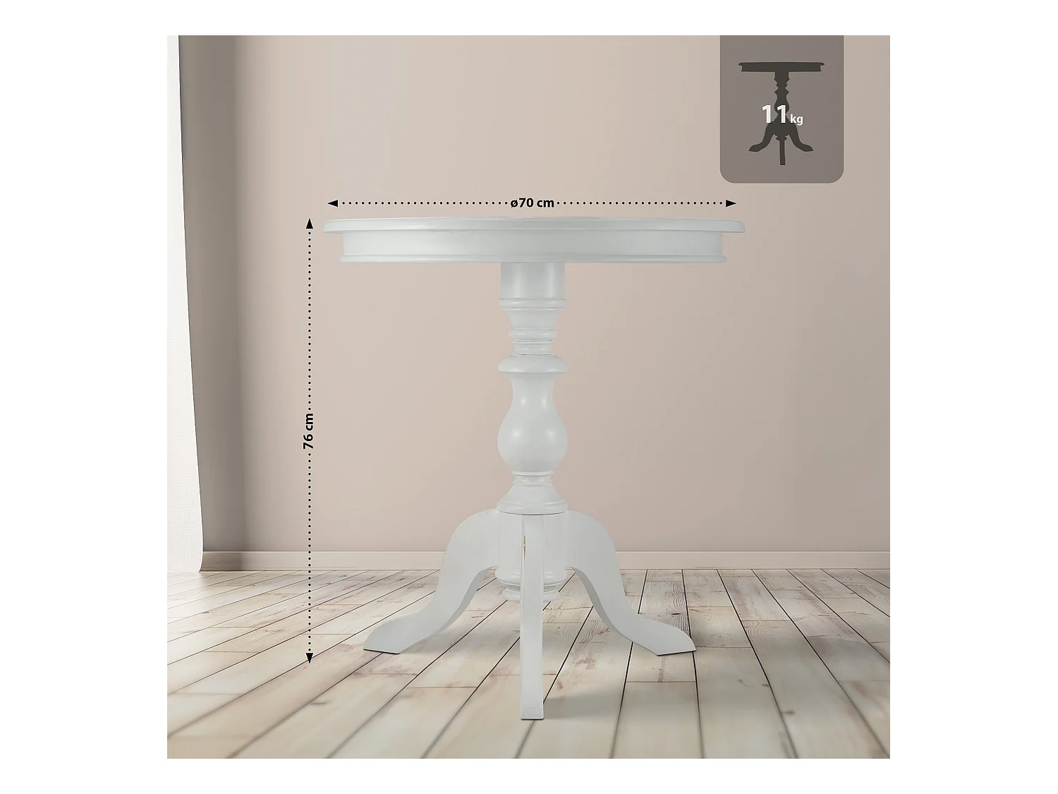 Table d'appoint - rond Ø 70 cm - Bois - Blanc antique - Wiva