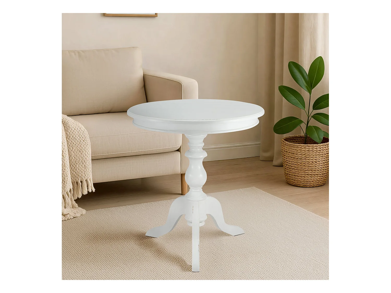 Table d'appoint - rond Ø 70 cm - Bois - Blanc antique - Wiva