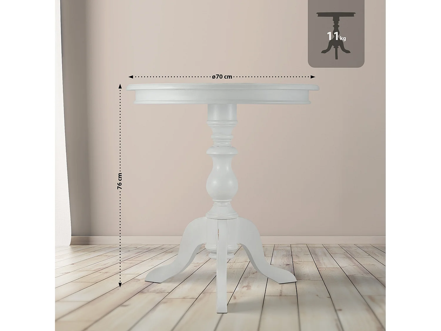 Table d'appoint - rond Ø 70 cm - Bois - Blanc antique - Wiva