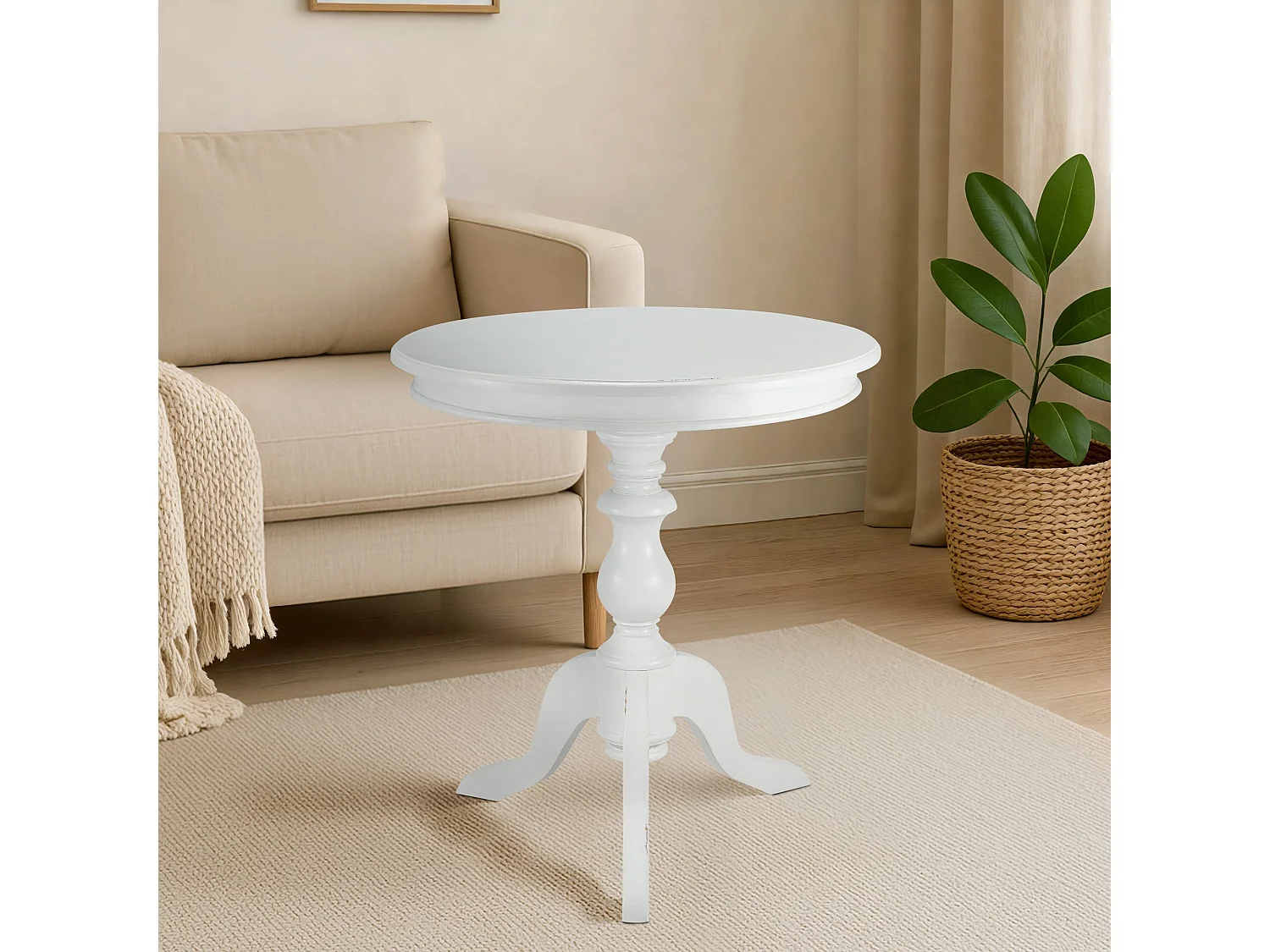 Table d'appoint - rond Ø 70 cm - Bois - Blanc antique - Wiva