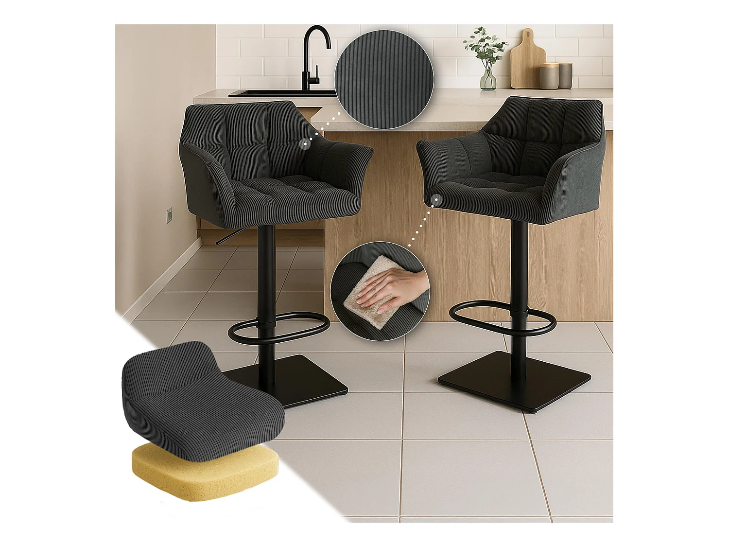 Tabouret de bar - Cordon & Noir - Gris foncé - Damaso