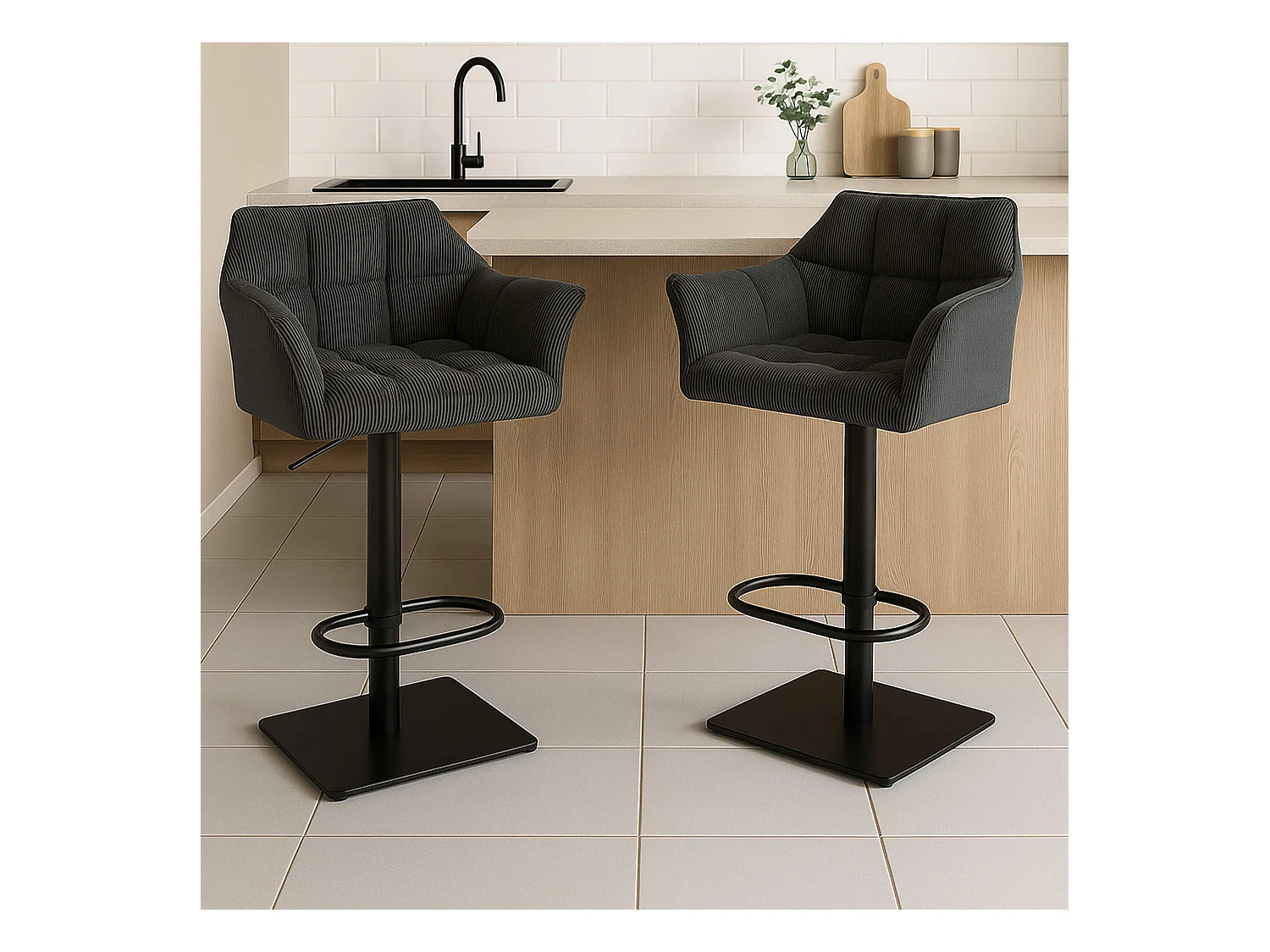 Tabouret de bar - Cordon & Noir - Gris foncé - Damaso