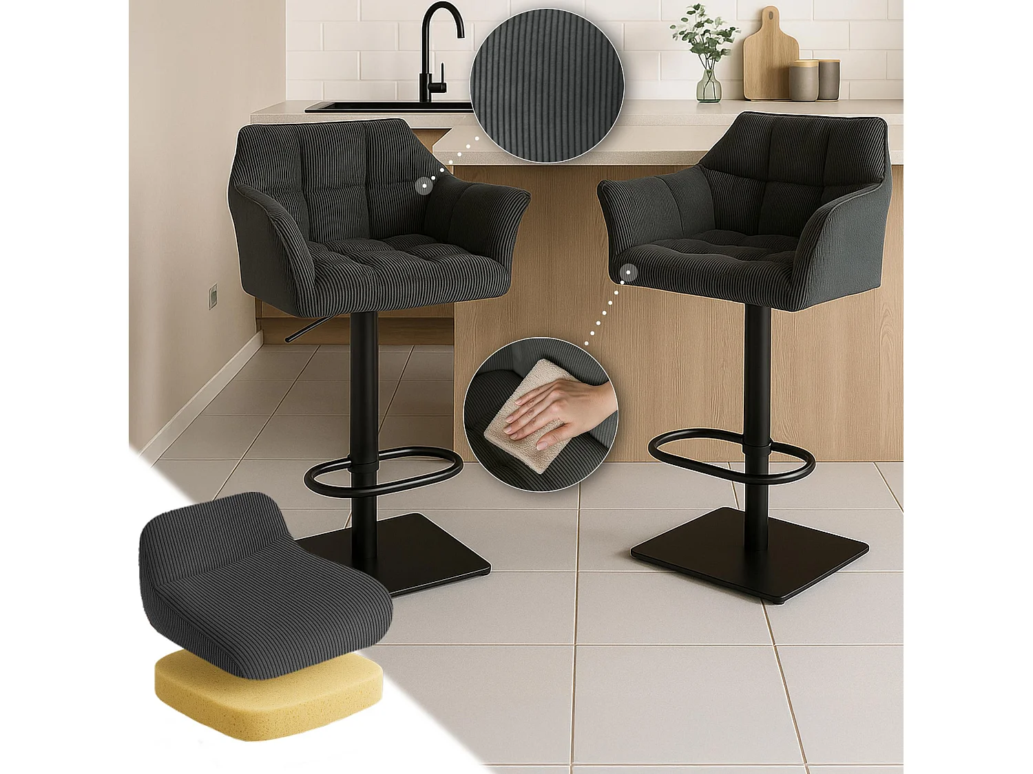 Tabouret de bar - Cordon & Noir - Gris foncé - Damaso
