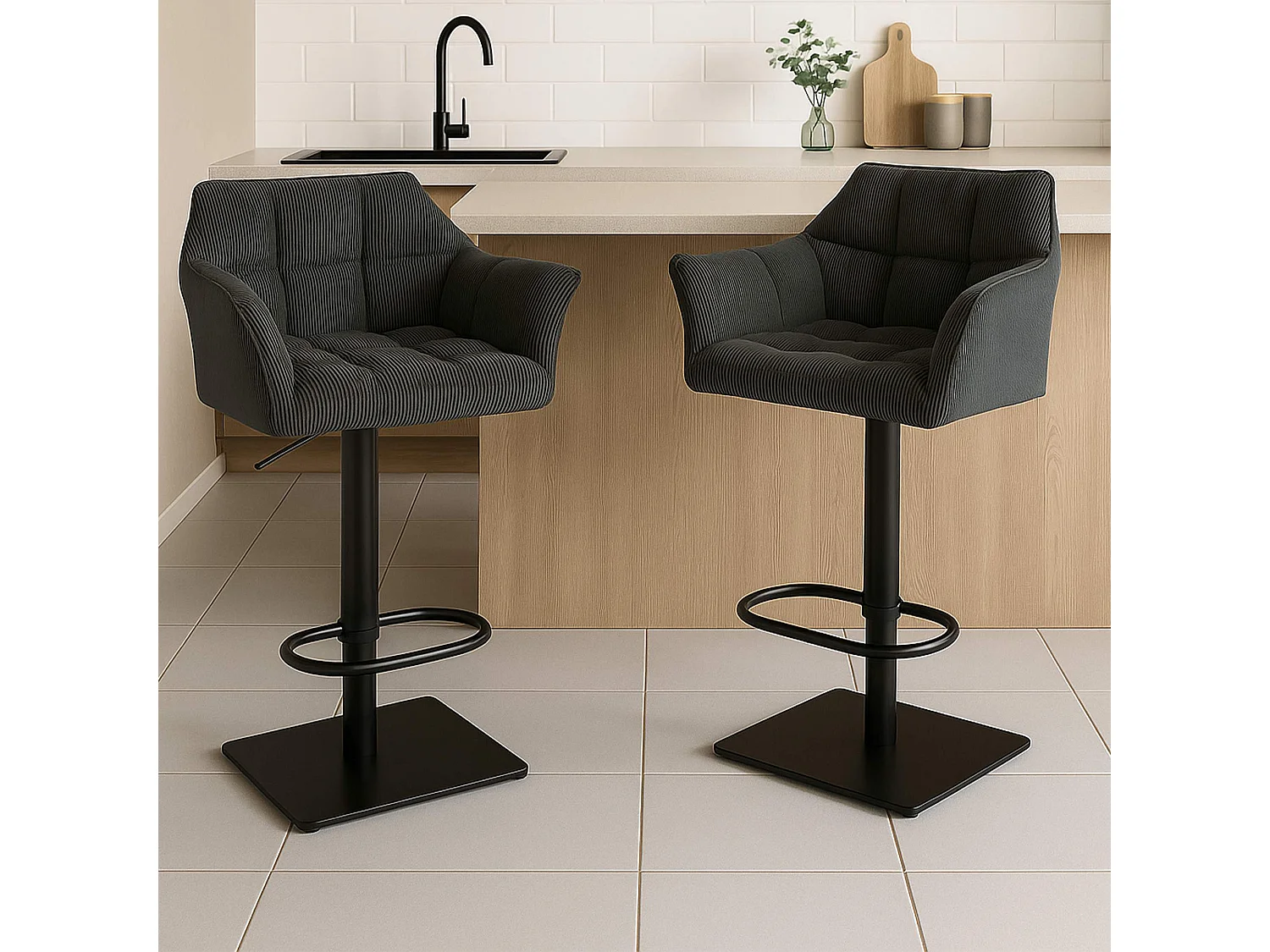 Tabouret de bar - Cordon & Noir - Gris foncé - Damaso