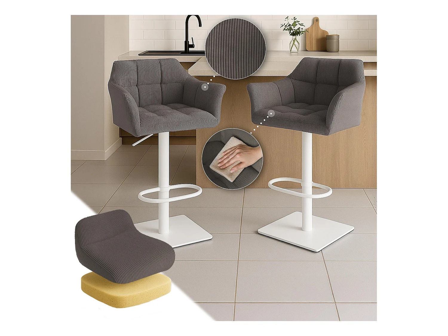 Tabouret de bar - Cordon & Blanc - Taupe - Damaso