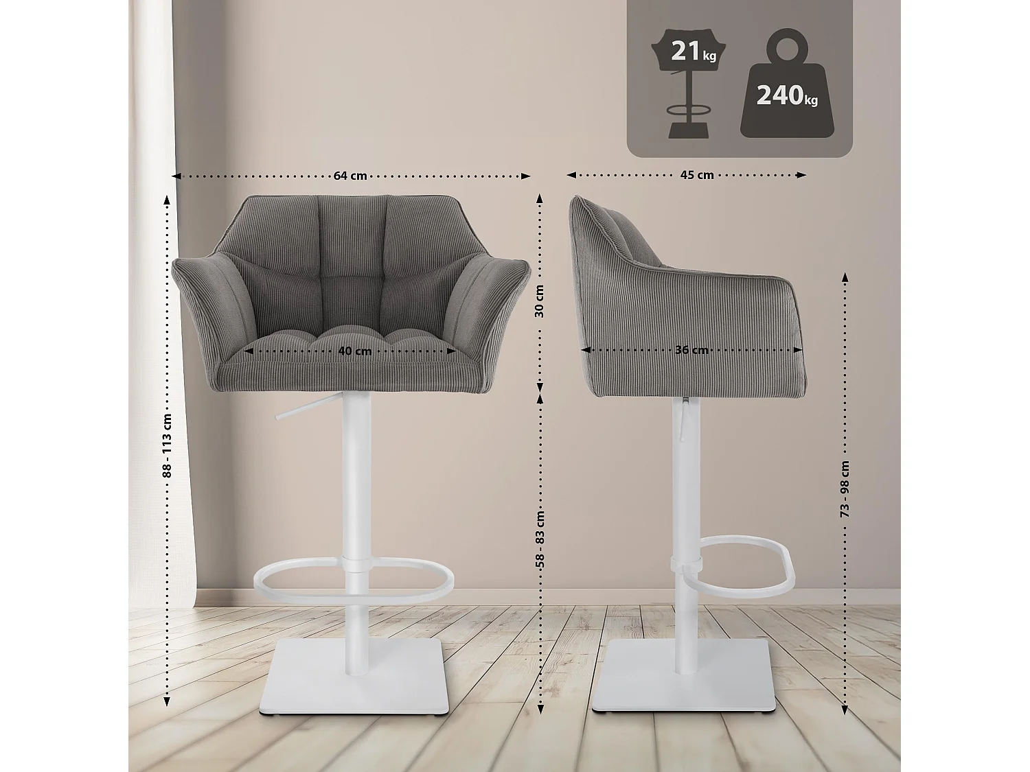 Tabouret de bar - Cordon & Blanc - Taupe - Damaso