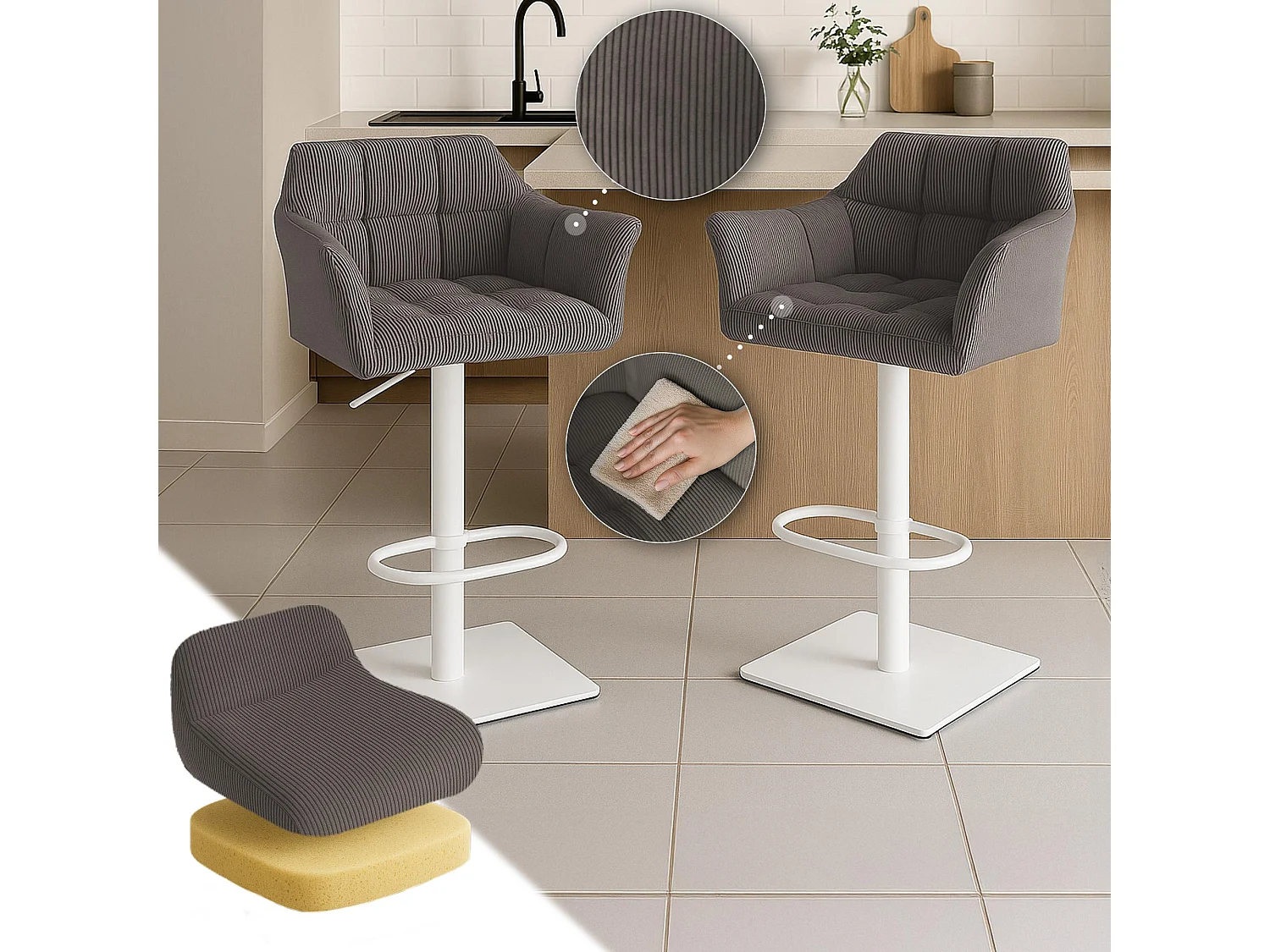 Tabouret de bar - Cordon & Blanc - Taupe - Damaso