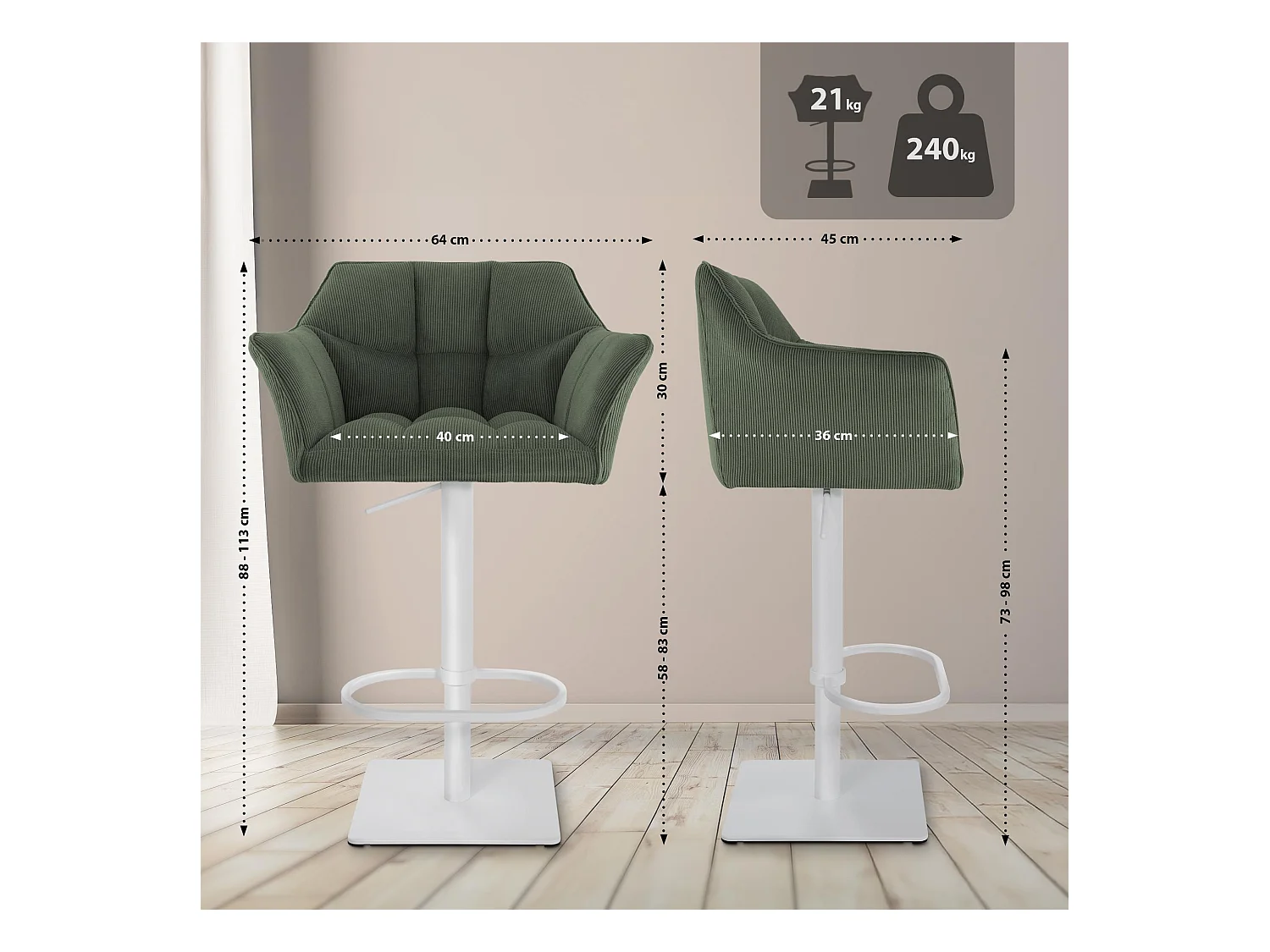 Tabouret de bar - Cordon & Blanc - Vert - Damaso