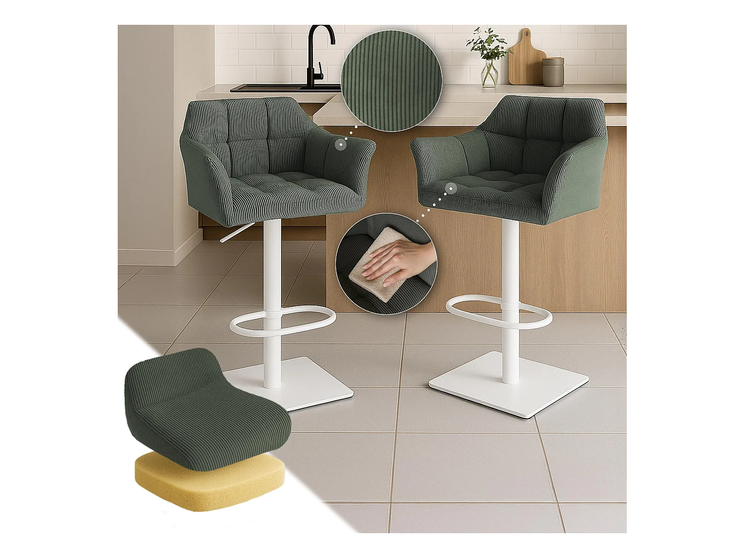 Tabouret de bar - Cordon & Blanc - Vert - Damaso