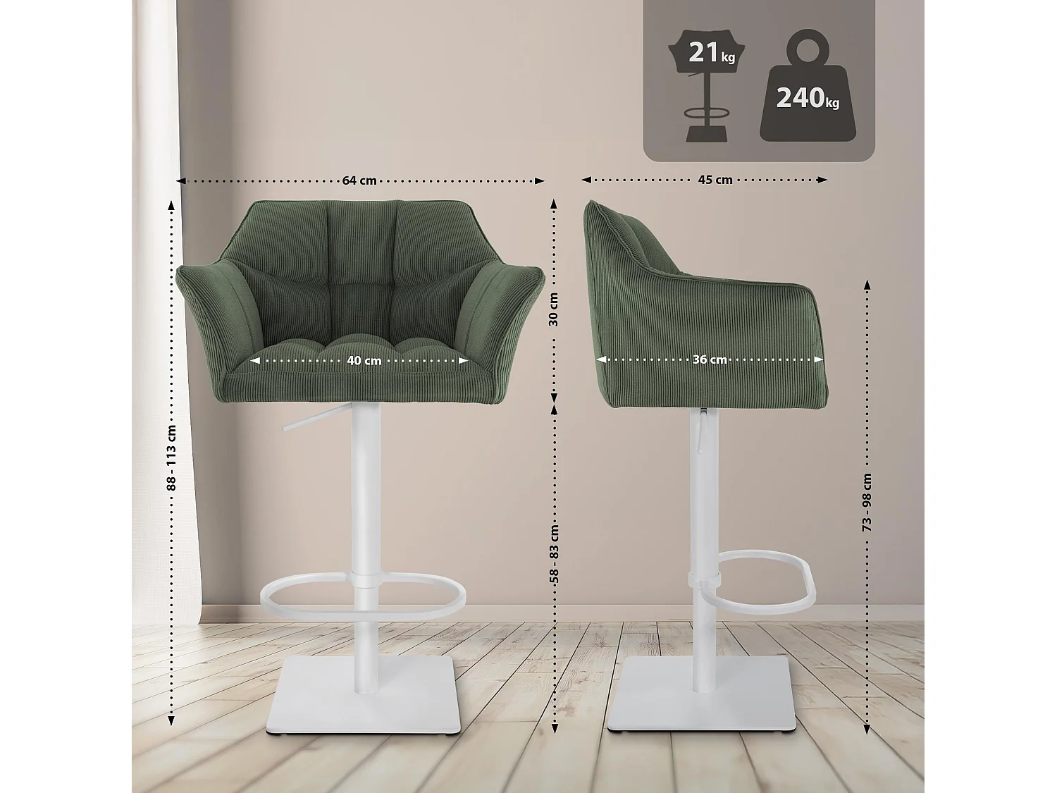 Tabouret de bar - Cordon & Blanc - Vert - Damaso