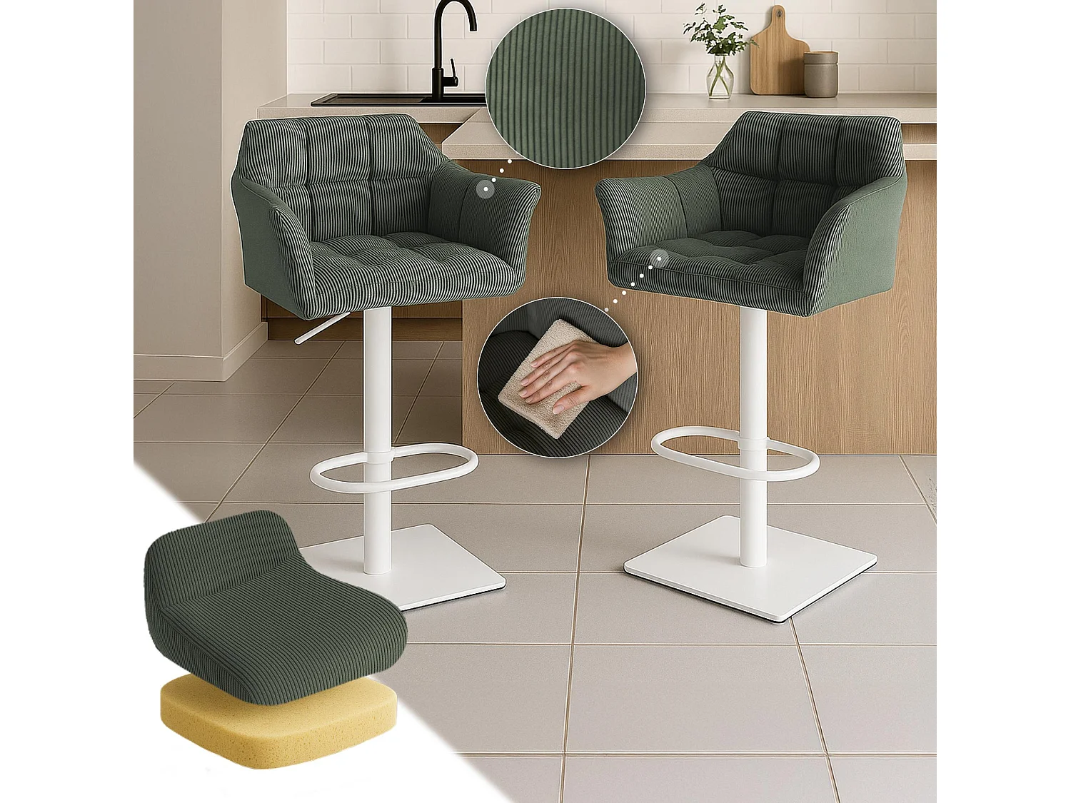 Tabouret de bar - Cordon & Blanc - Vert - Damaso