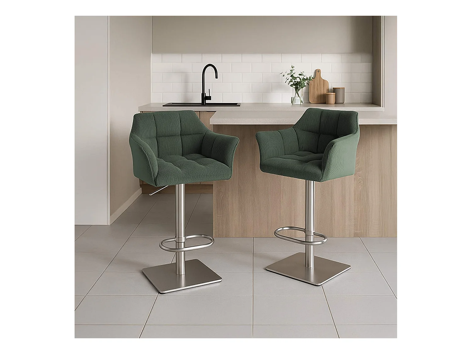 Tabouret de bar - Cordon & Acier inoxydable - Vert - Damaso