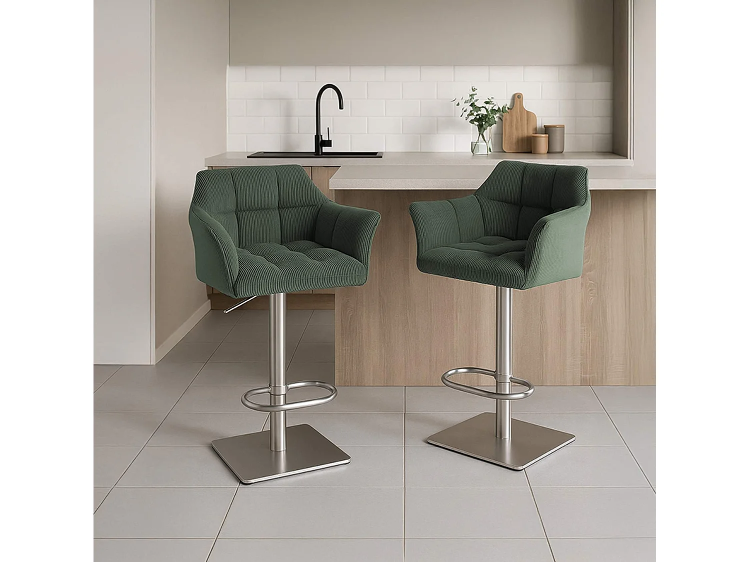 Tabouret de bar - Cordon & Acier inoxydable - Vert - Damaso