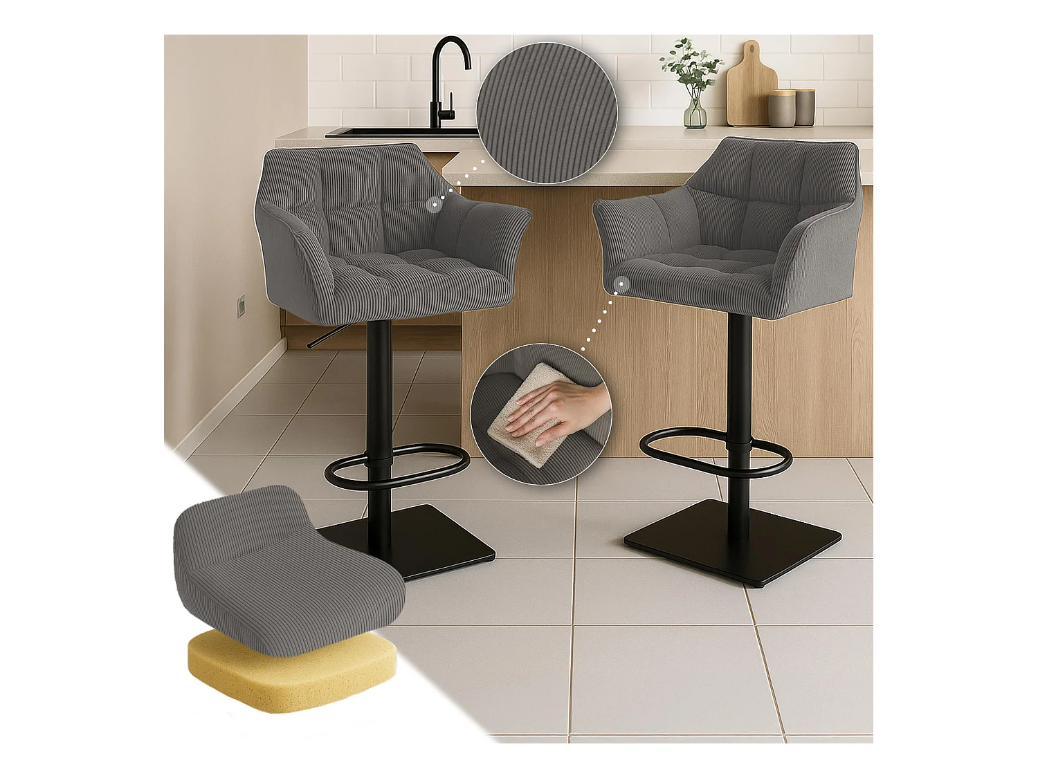 Tabouret de bar - Cordon & Noir - Taupe - Damaso
