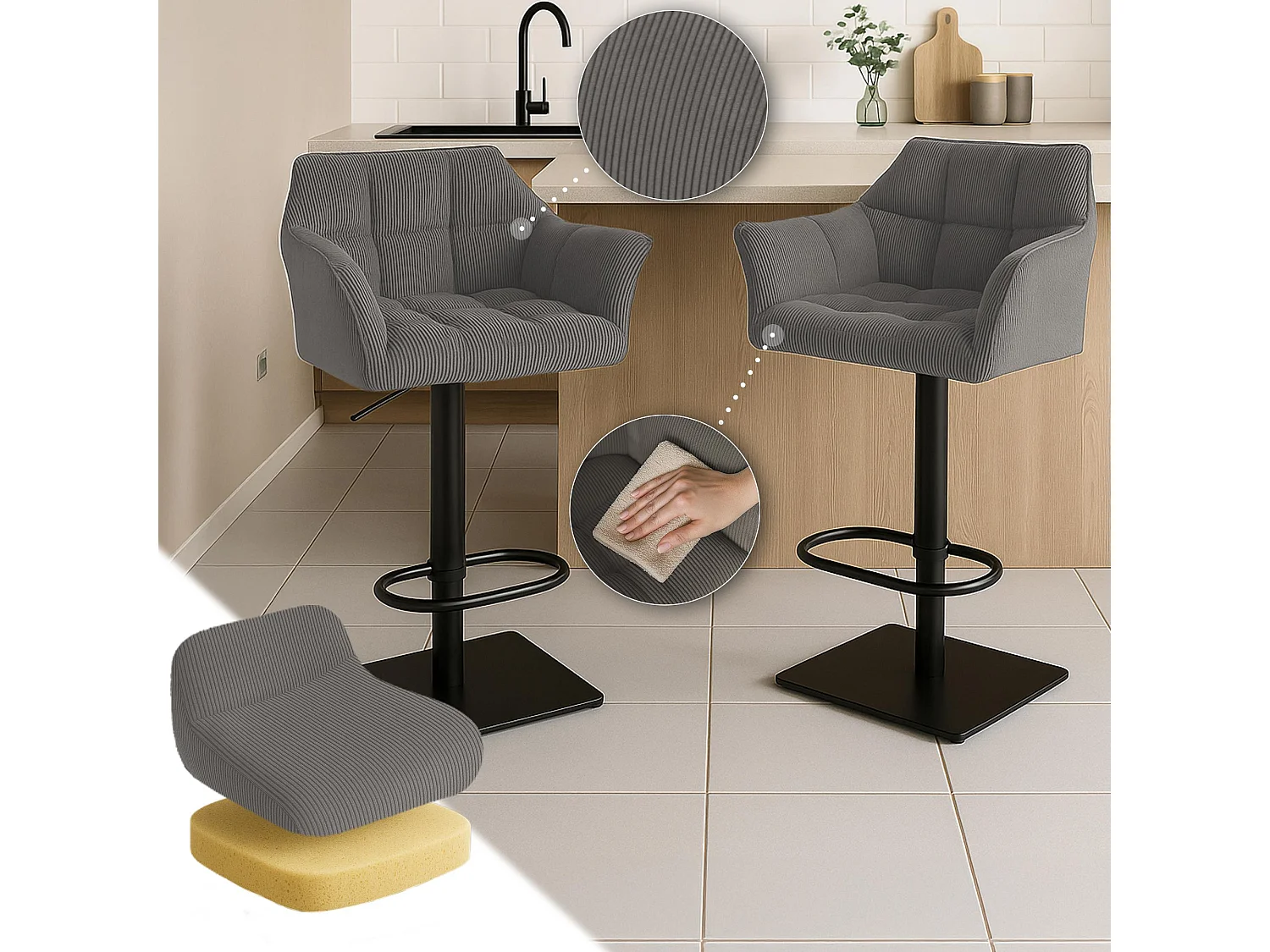 Tabouret de bar - Cordon & Noir - Taupe - Damaso