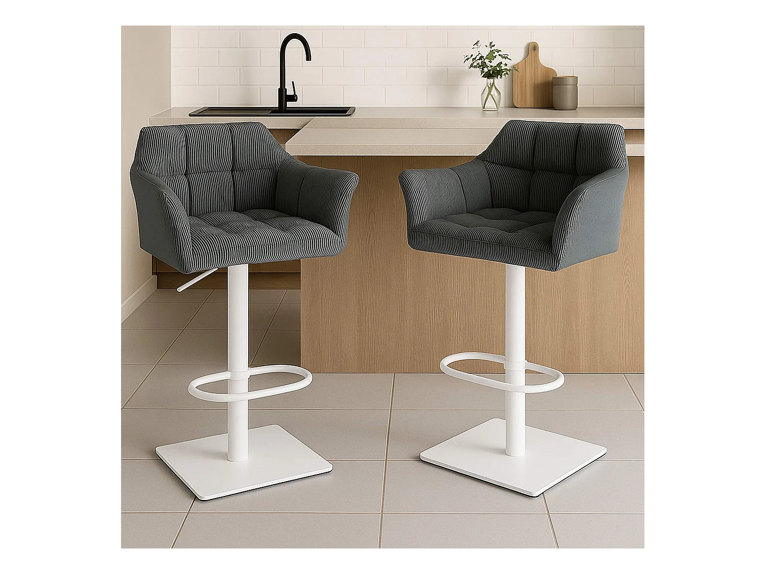 Tabouret de bar - Cordon & Blanc - Gris - Damaso