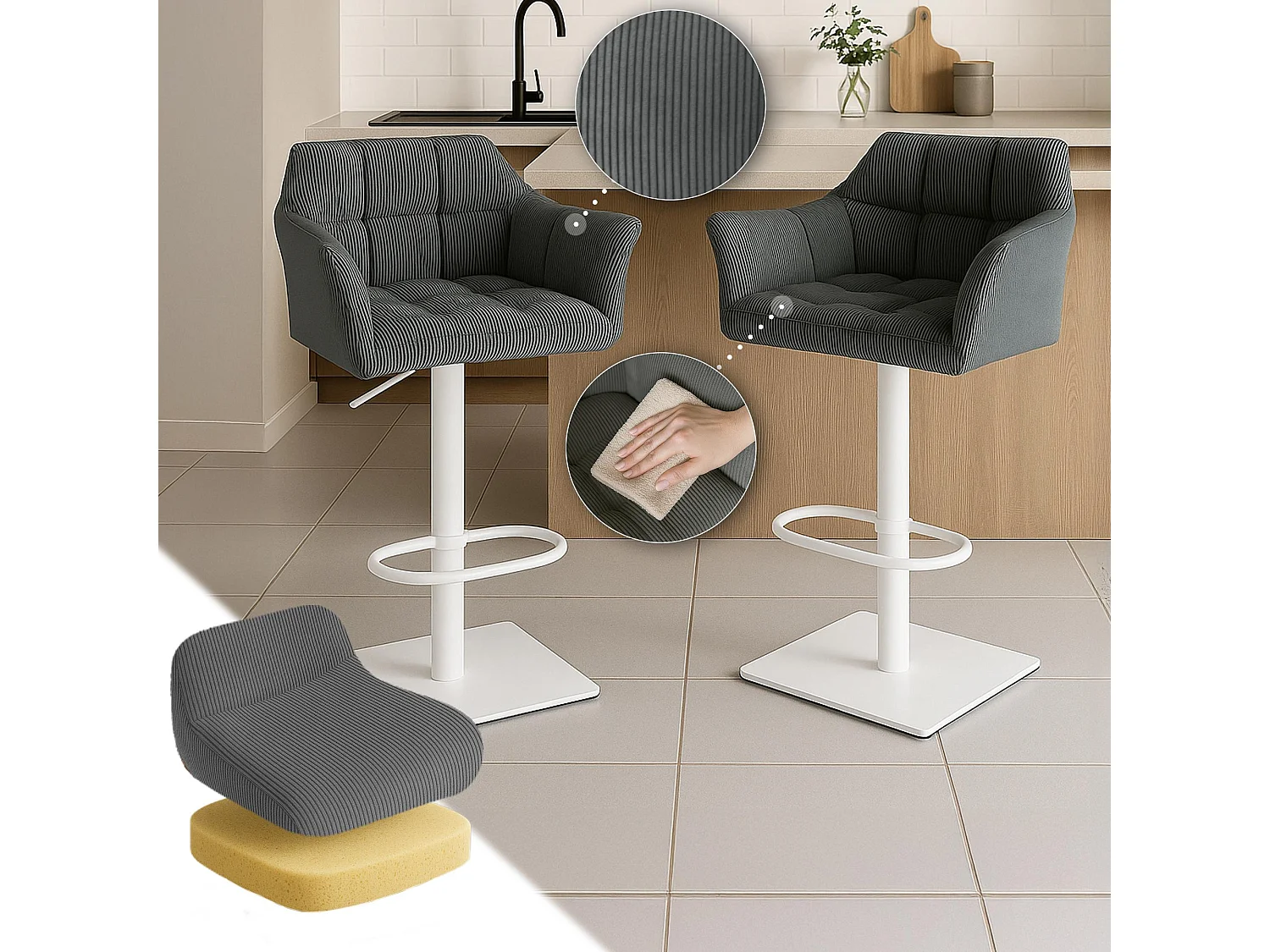 Tabouret de bar - Cordon & Blanc - Gris - Damaso