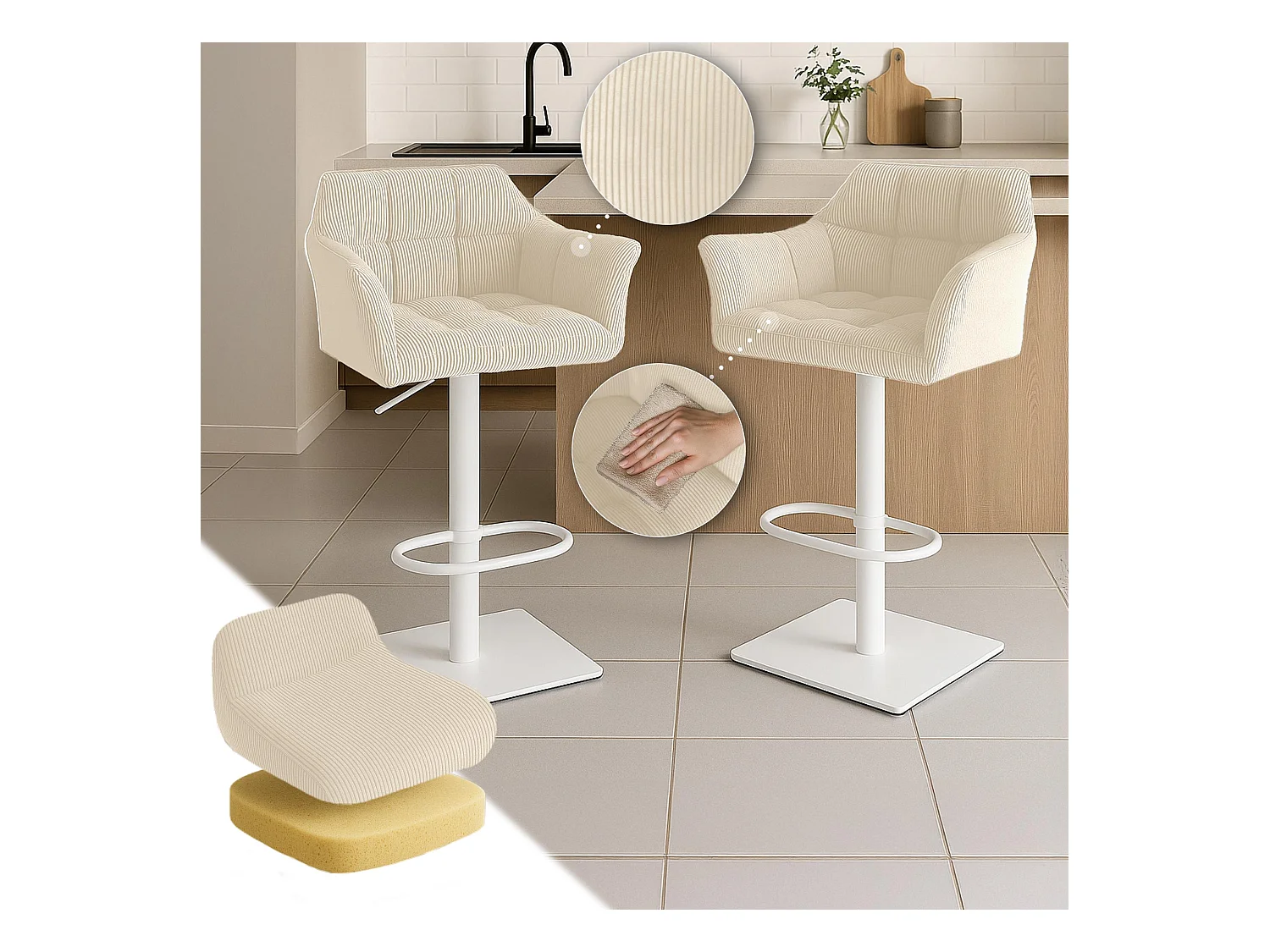 Tabouret de bar - Cordon & Blanc - Crème - Damaso