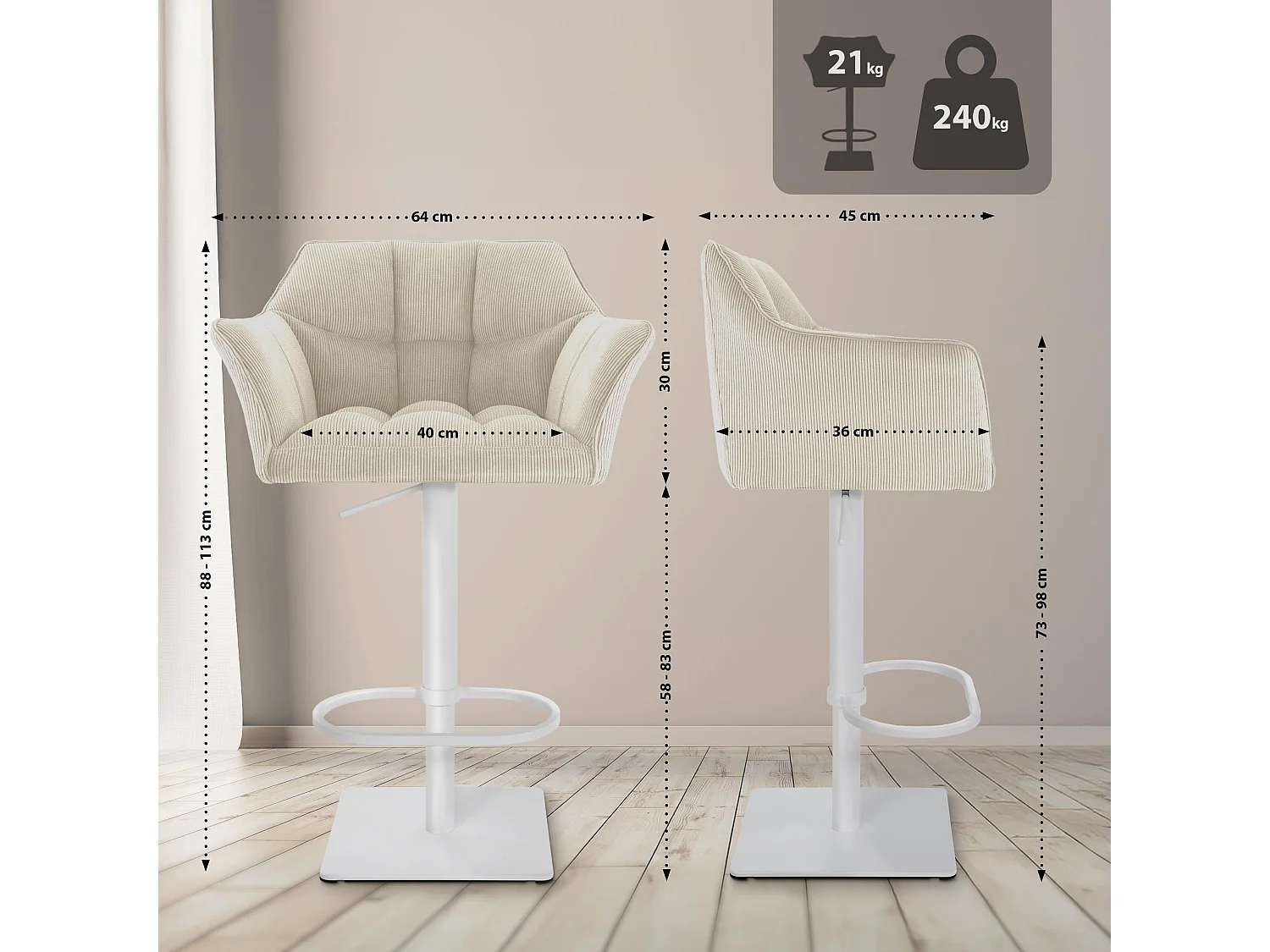 Tabouret de bar - Cordon & Blanc - Crème - Damaso