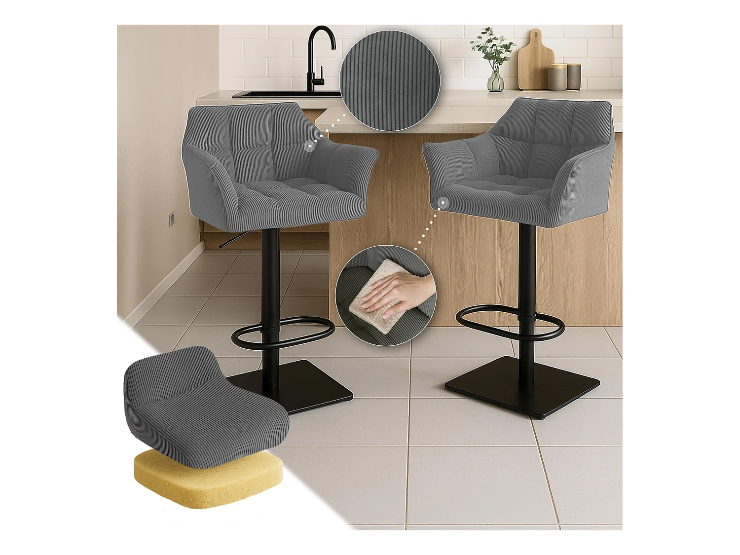 Tabouret de bar - Cordon & Noir - Gris - Damaso