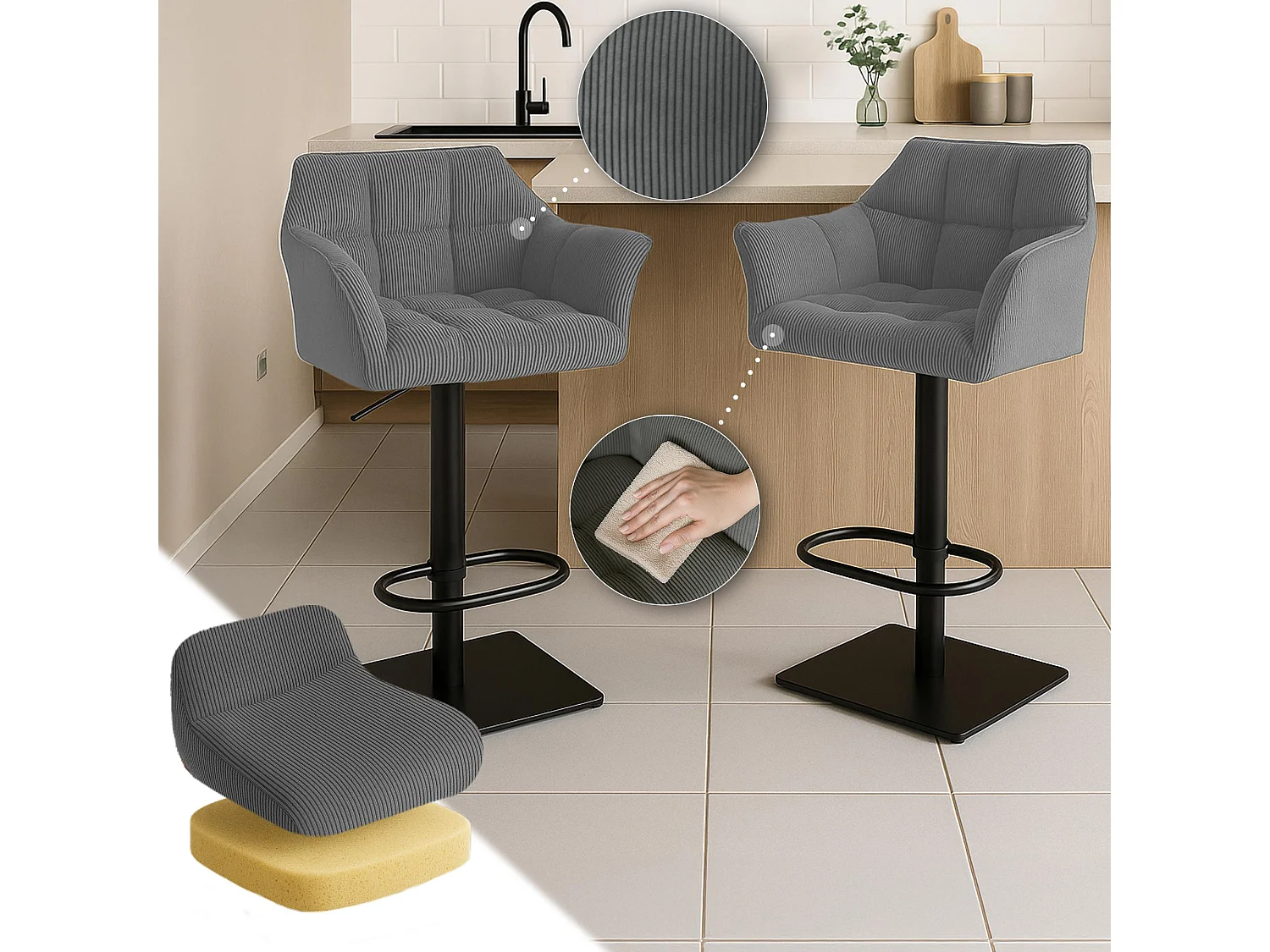 Tabouret de bar - Cordon & Noir - Gris - Damaso