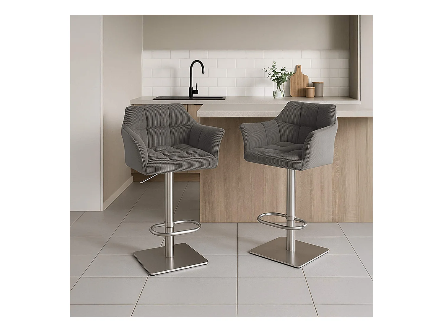 Tabouret de bar - Cordon & Acier inoxydable - Taupe - Damaso