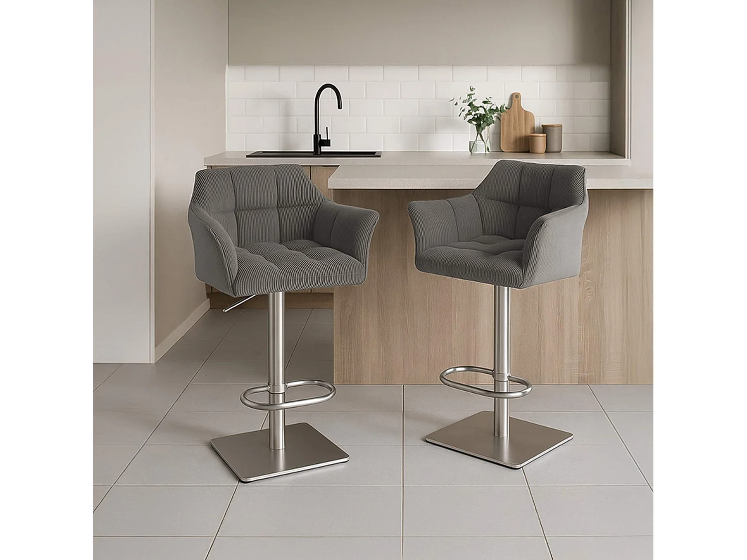 Tabouret de bar - Cordon & Acier inoxydable - Taupe - Damaso