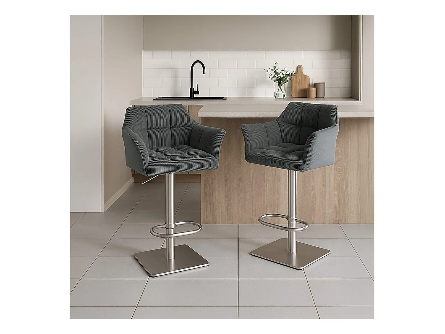 Tabouret de bar - Cordon & Acier inoxydable - Gris - Damaso