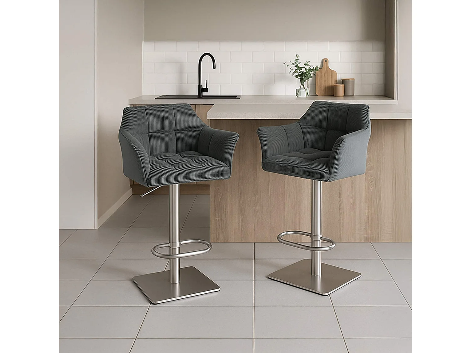 Tabouret de bar - Cordon & Acier inoxydable - Gris - Damaso