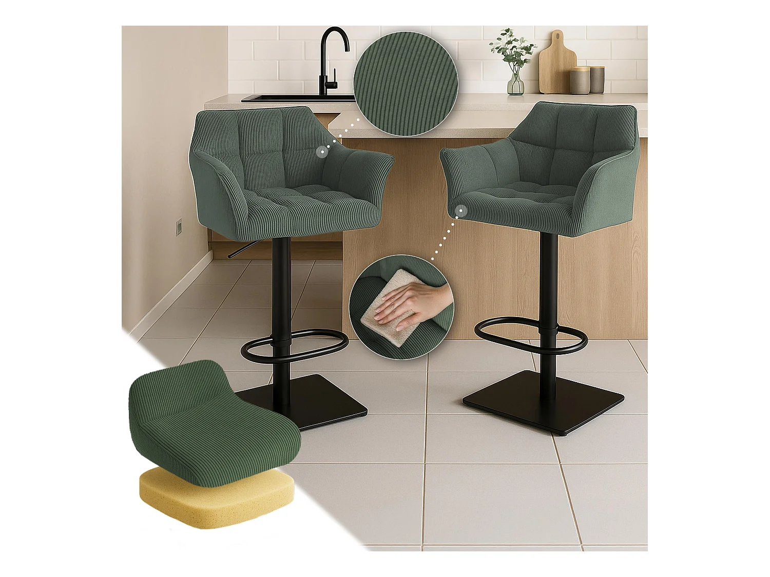 Tabouret de bar - Cordon & Noir - Vert - Damaso