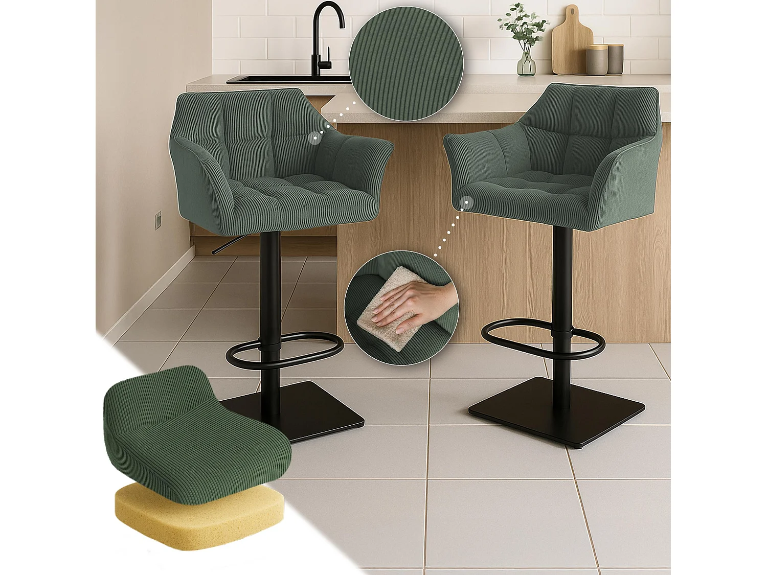 Tabouret de bar - Cordon & Noir - Vert - Damaso