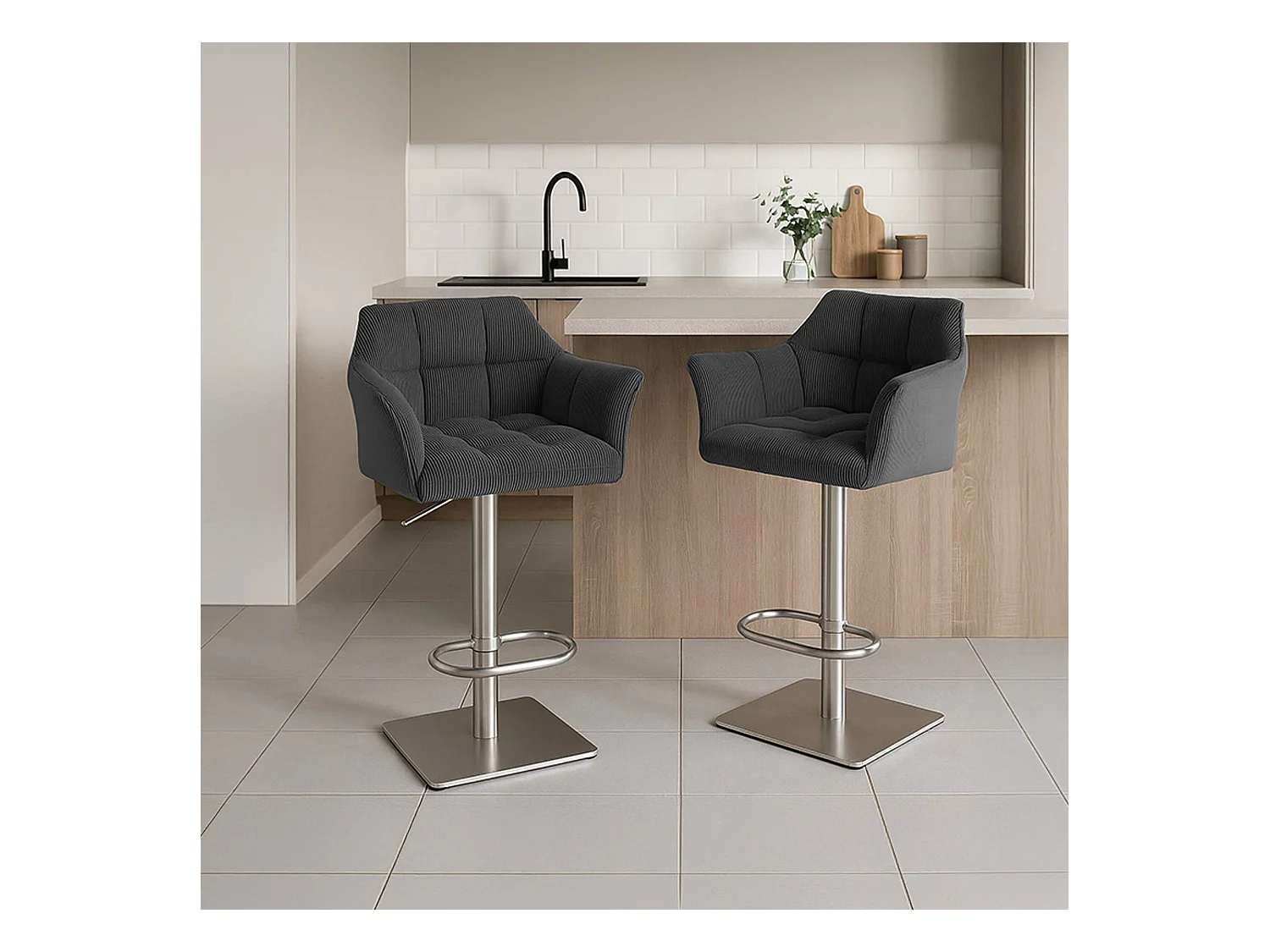 Tabouret de bar - Cordon & Acier inoxydable - Gris foncé - Damaso