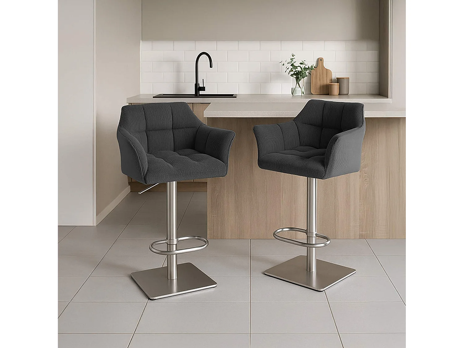 Tabouret de bar - Cordon & Acier inoxydable - Gris foncé - Damaso